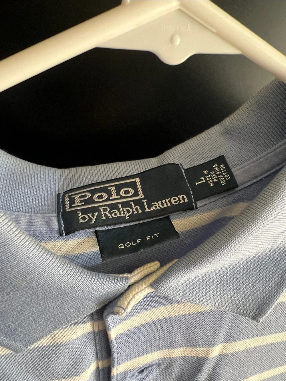 Ralph Lauren Light Blue and White Striped Polo with Yellow Pony